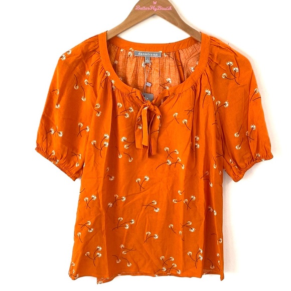 (A4c) daniel rainbow Orange Floral tie front blouse, Size S, NWT - Picture 1 of 7